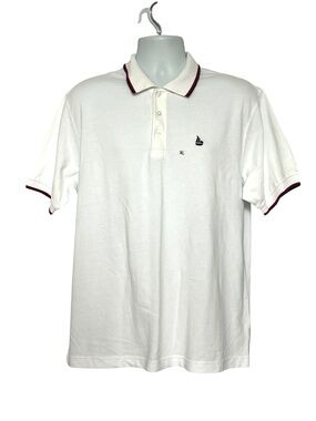 Baleno Polo Shirt White Size XL Short Sleeve Red and Blue Trim Nautical Preppy